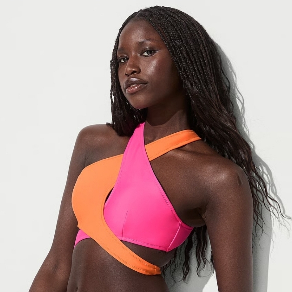 💕Victoria Secret Wrap Swim Bikini Top Size Large Orange Pink
